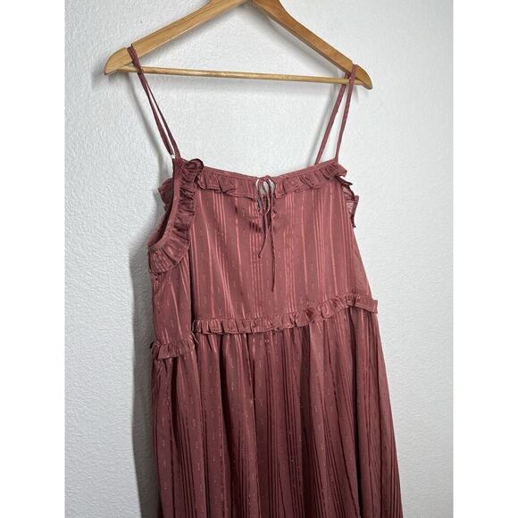 Arula Chiffon Ruffled Midi Dress Size A 1X Metallic Stripe Rose - Picture 2 of 8